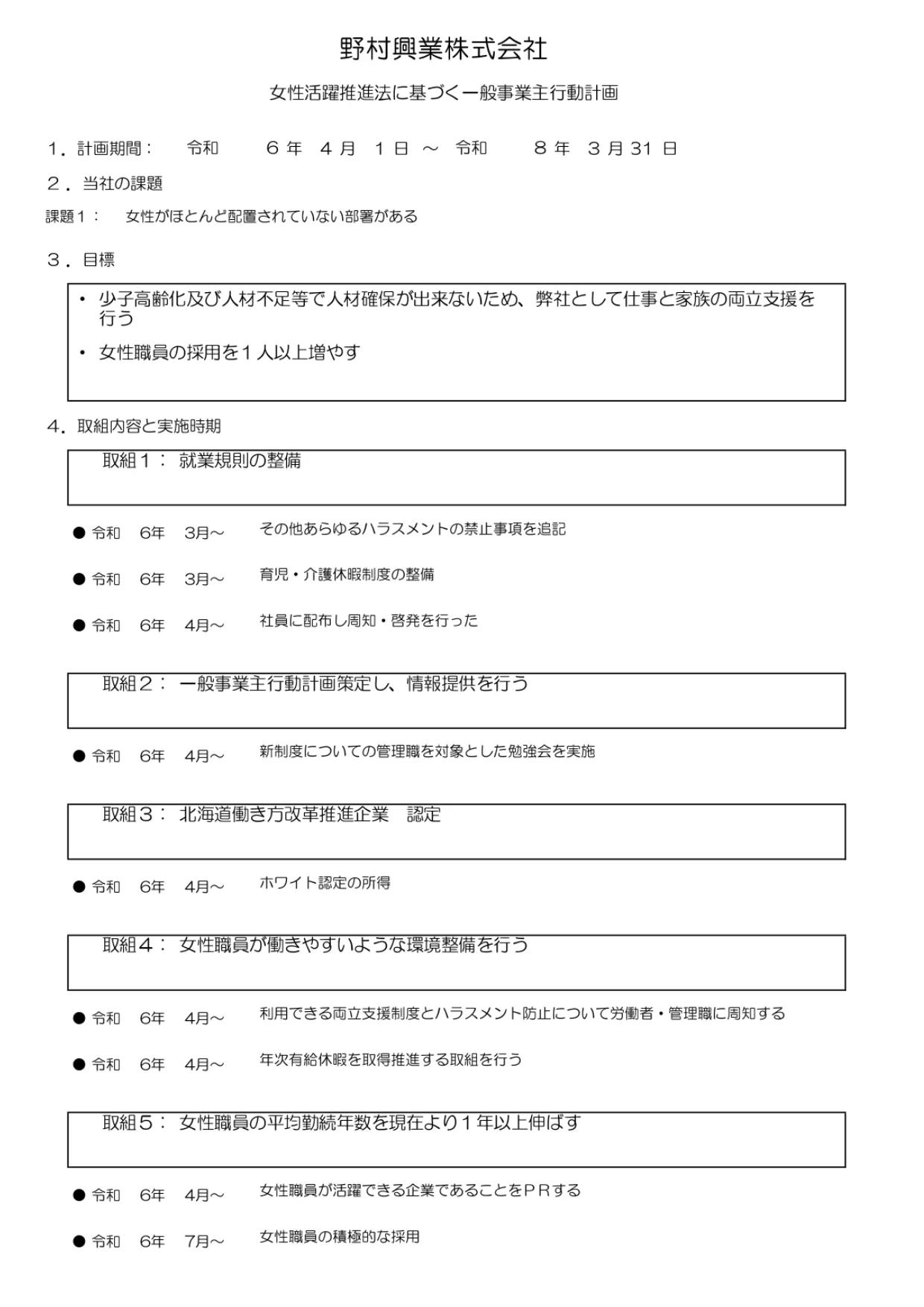 女性活躍推進法に基づく行動計画